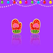 Macro view of the mitten studs highlighting the detailed enamel and secure stay-on back. A family-approved, nickel-free choice for stylish and festive young girls.