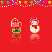 Detailed shot of the winter-themed set and the pain-free clip back, offering a safe jewelry choice for young children.