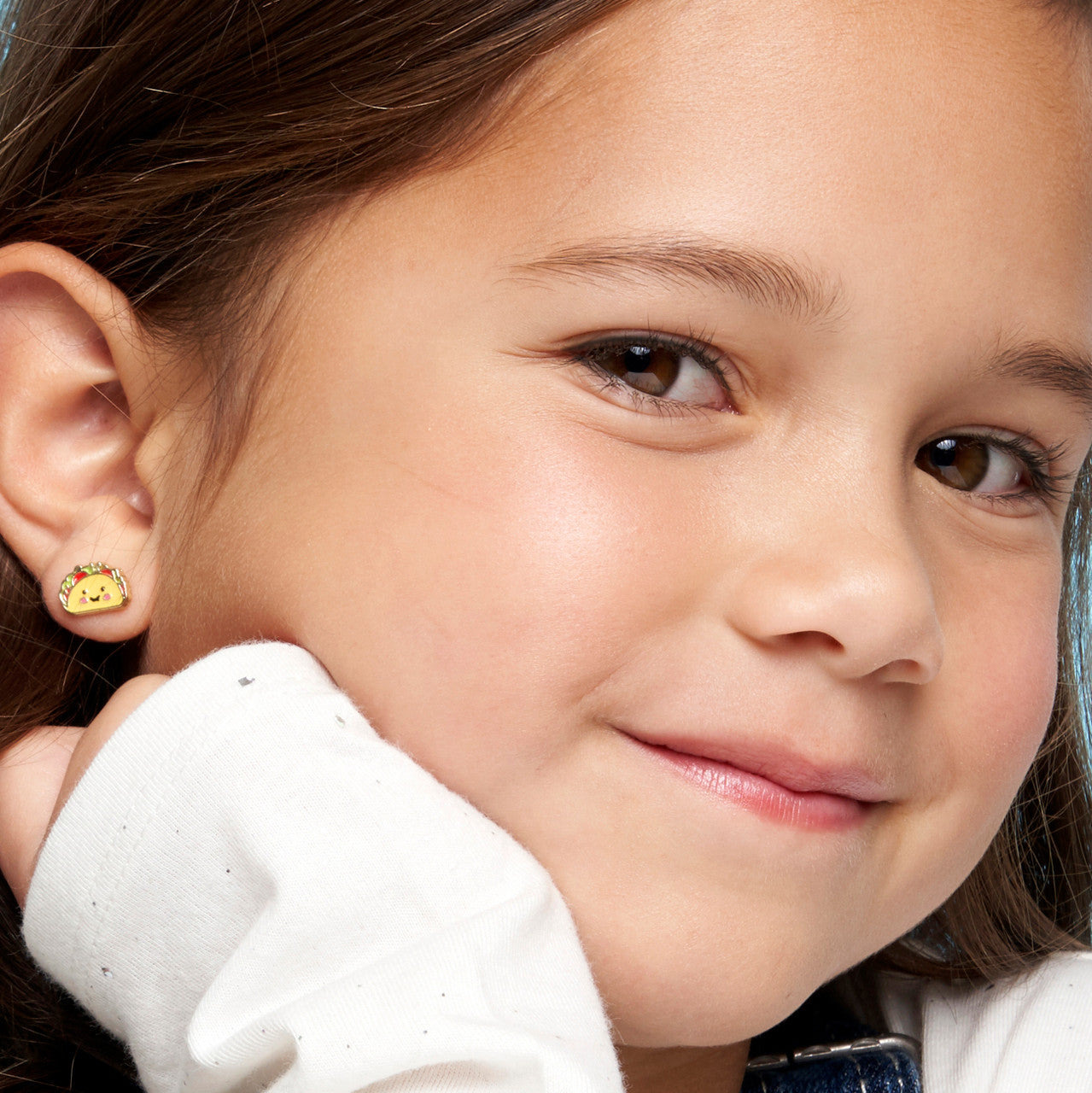 Tasty Taco food stud earrings for kids, featuring a hypoallergenic and secure-fit safety back. A unique and safe Holiday gift for girls with sensitive ears.