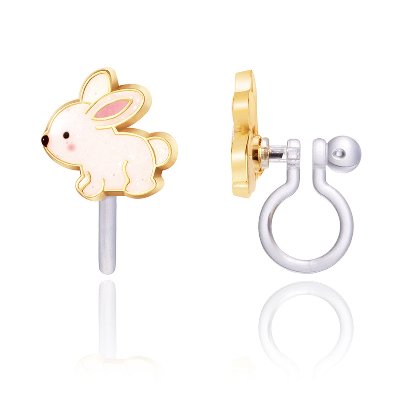 Easter gift glitter rabbit clip-on earrings for girls. Hypoallergenic kids earrings and perfect Easter basket stuffer by Girl Nation Canada.