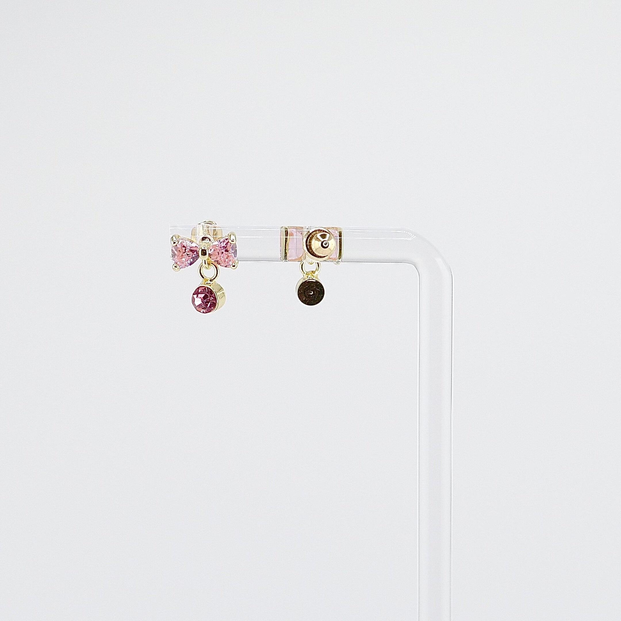 Kids Dangle Stud Earrings | Pink Bow with Pink CZ