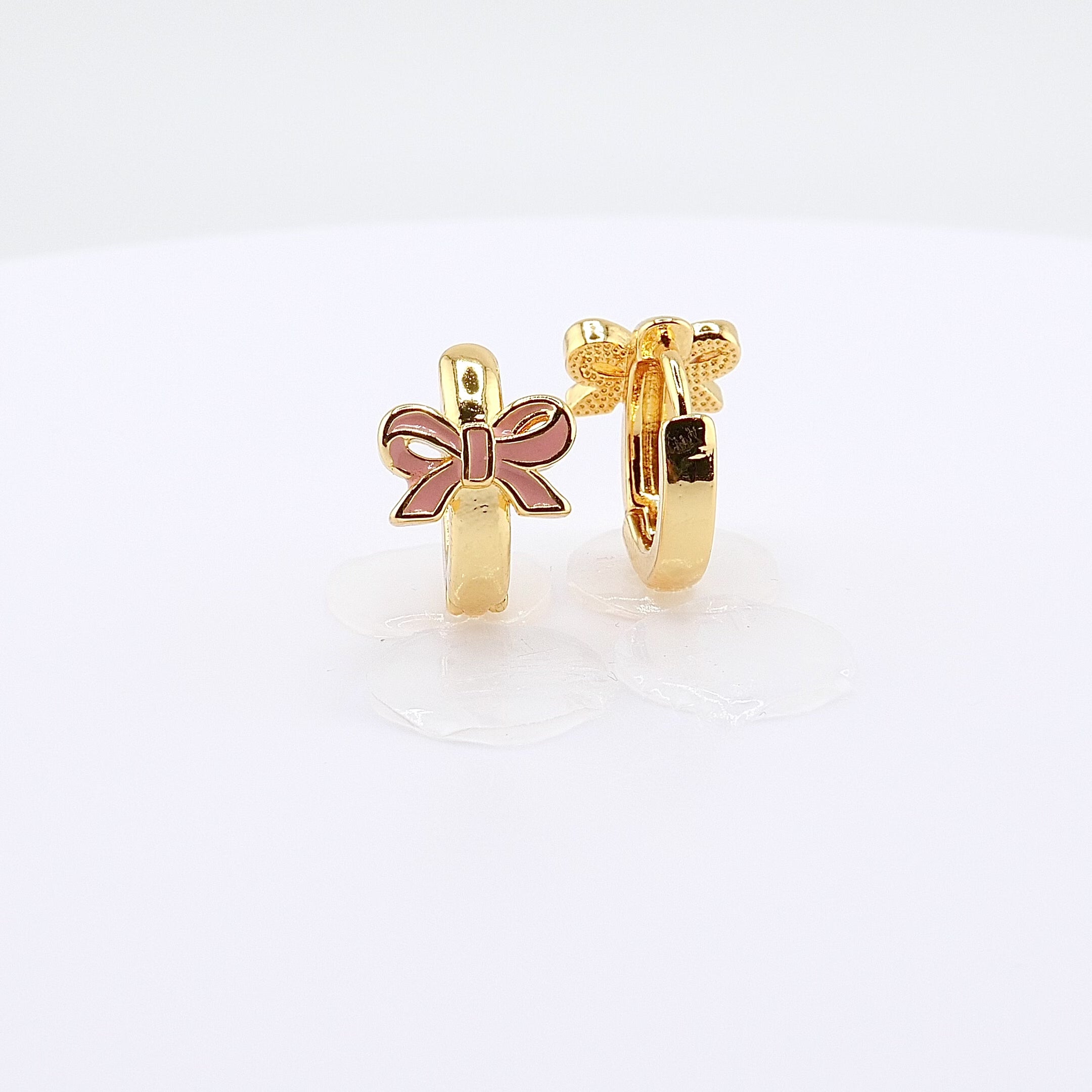18K Gold Plated Kids Hoop Earrings | Pink Bow Huggie