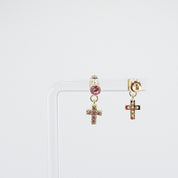 Kids Dangle Stud Earrings | Easter Cross with Pink CZ