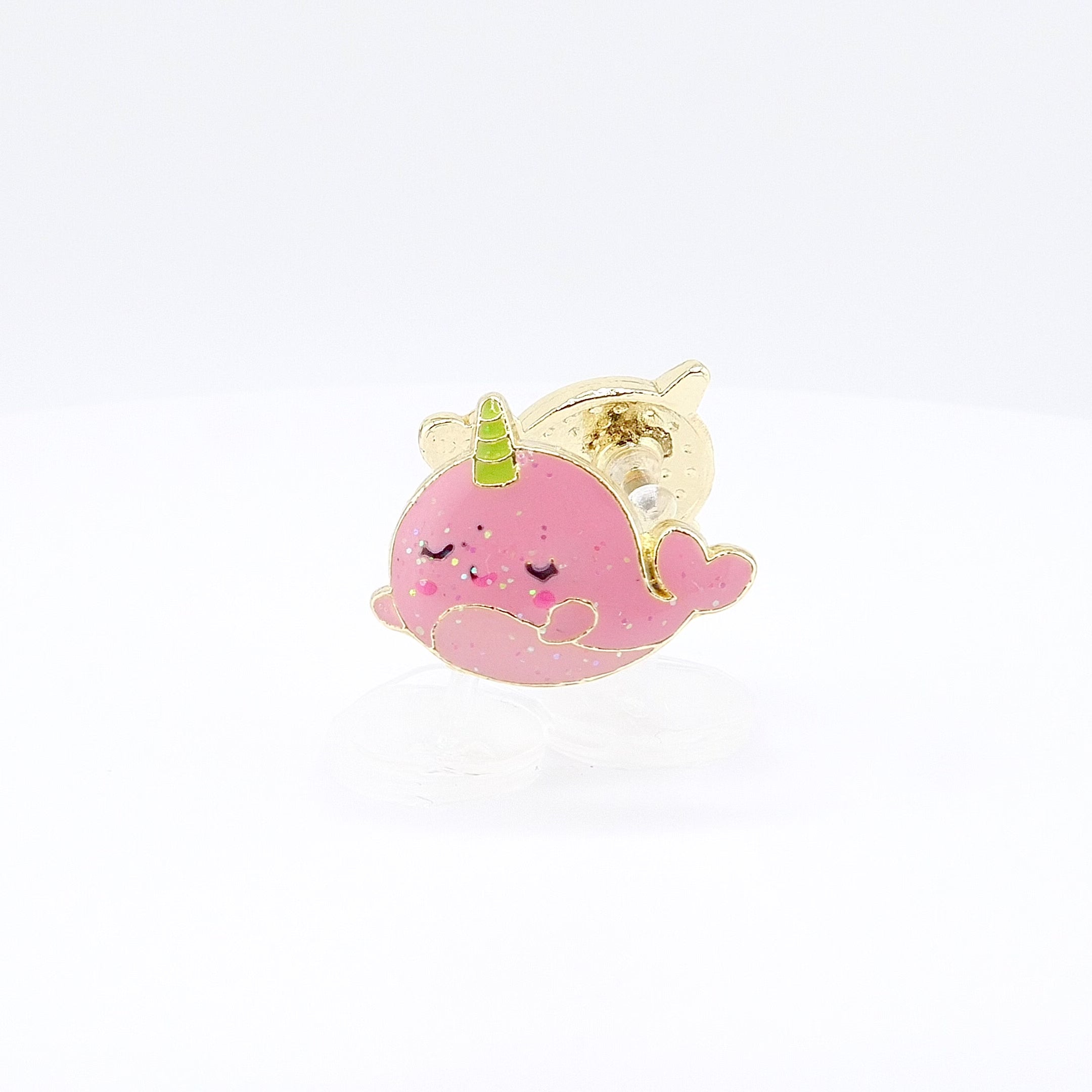 Kids Clip-on Earrings | Glitter Pink Narwhal