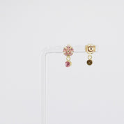 Kids Dangle Stud Earrings | Pink Flower with Pink CZ