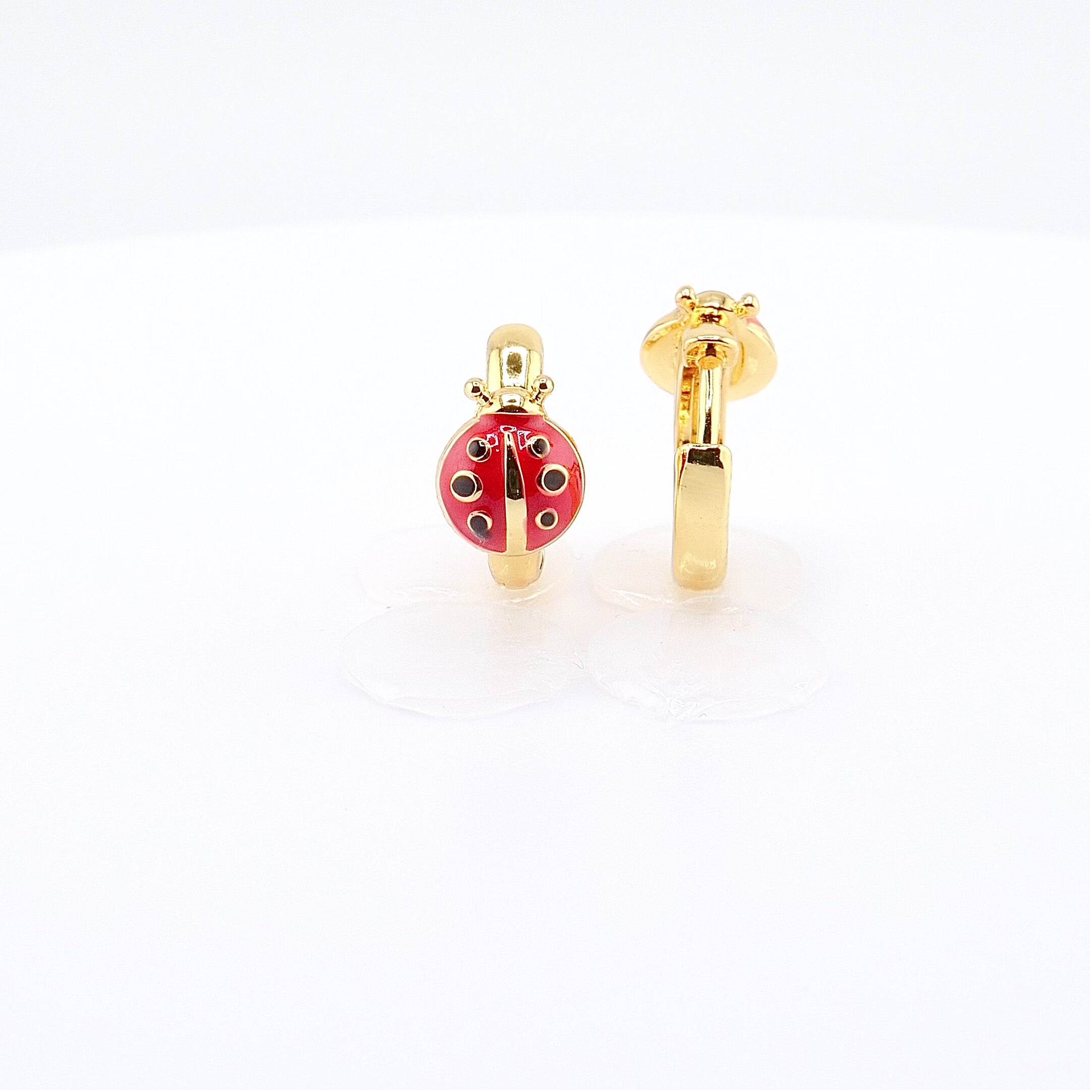 18K Gold Plated Kids Hoop Earrings | Easter Ladybug Huggie