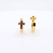 18K Gold Plated Kids Hoop Earrings | Multi-Color Cross Huggie