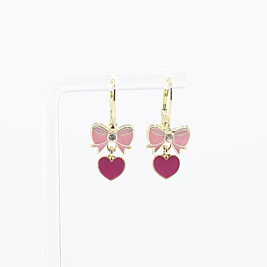 Kids Leverback Earrings | Pink Heart and Bow