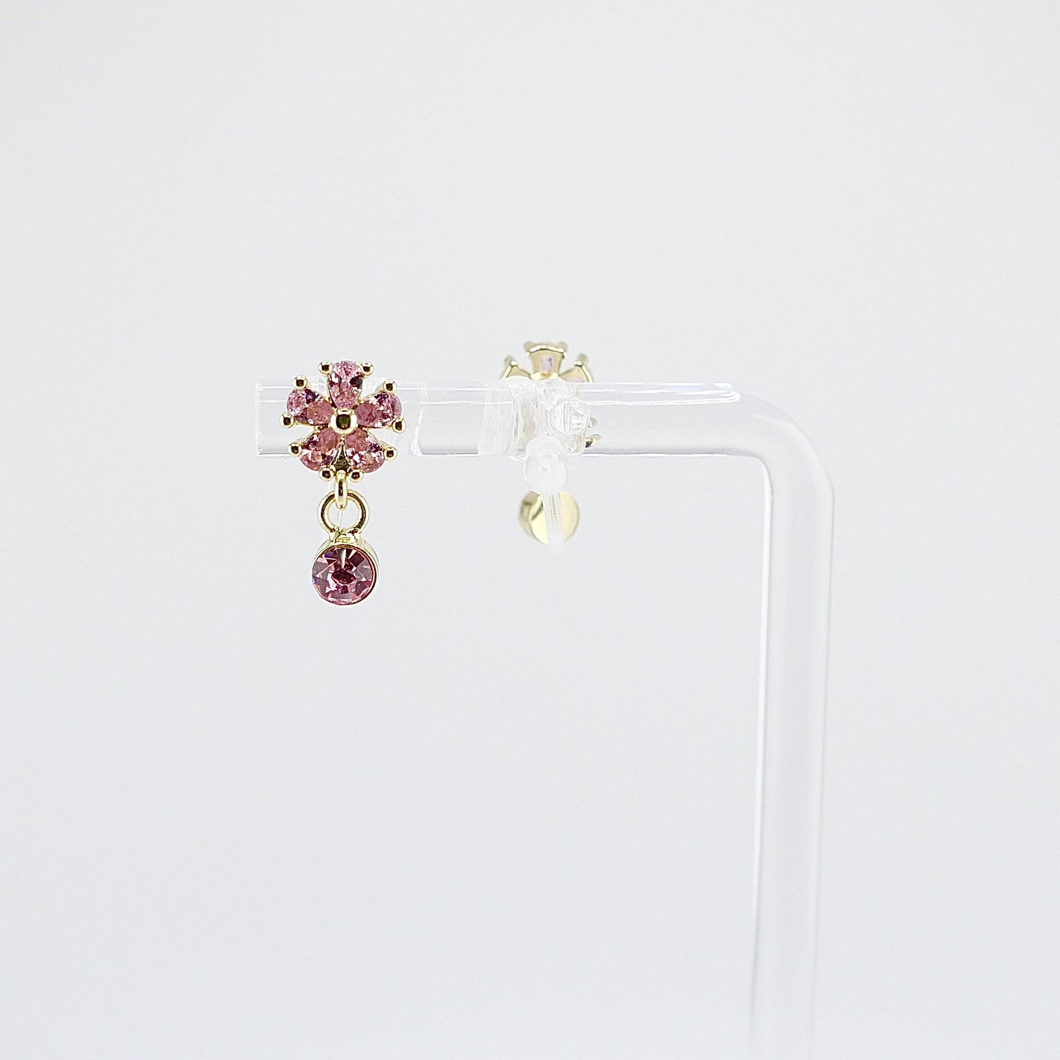 Kids Clip-On Dangle Earrings | Pink Flower with Pink CZ