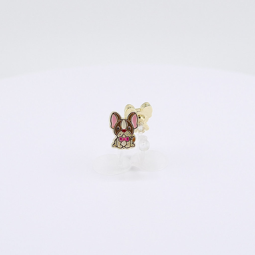 French Bulldog charm clip-on earrings rotating on display, video