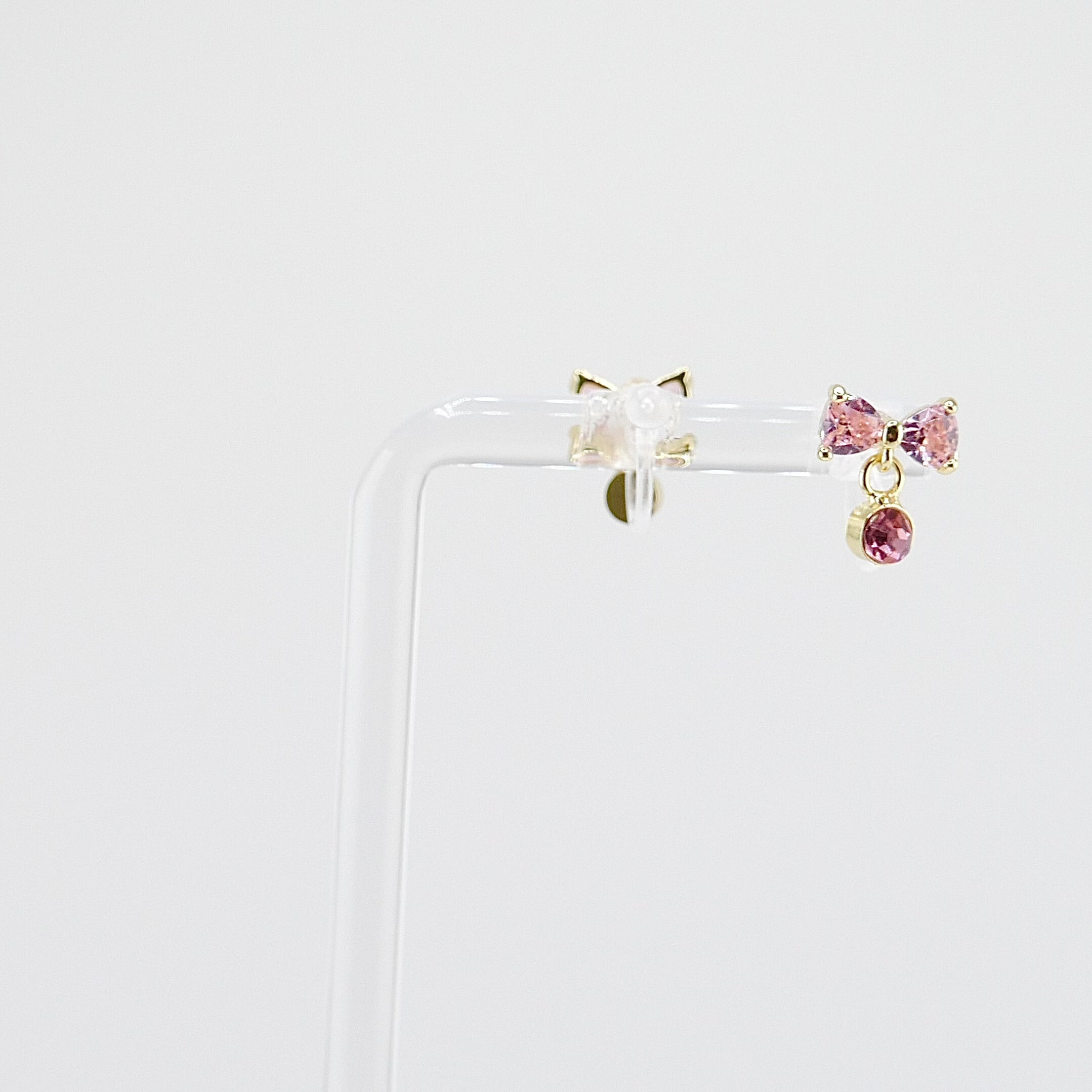 Kids Clip-On Dangle Earrings | Pink Bow with Pink CZ