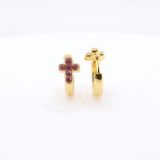 18K Gold Plated Kids Hoop Earrings | Pink Cross Huggie