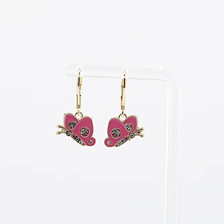 Kids Leverback Earrings | Easter Crystal Butterfly