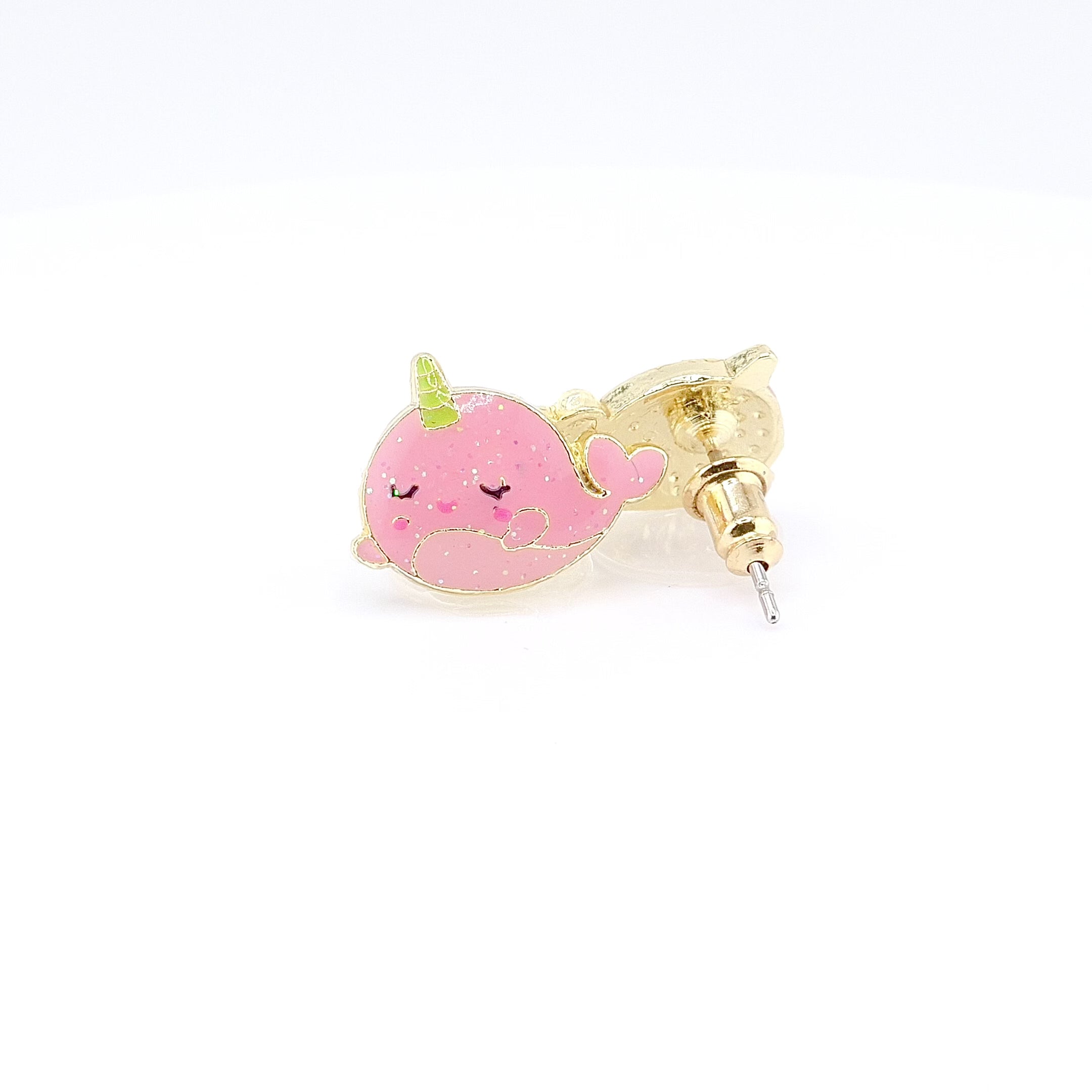 Kids Hypoallergenic Stud Earrings | Glitter Pink Narwhal