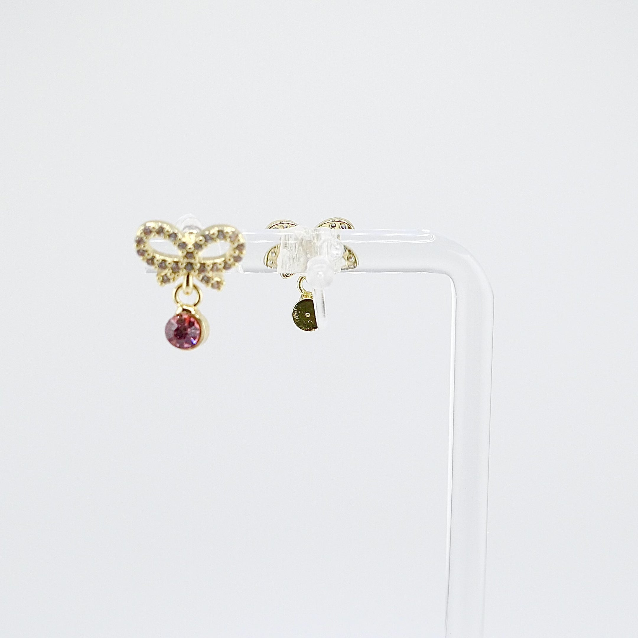 Kids Clip-On Dangle Earrings | Crystal Bow with Pink CZ