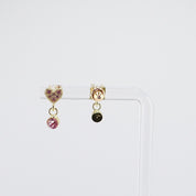 Kids Dangle Stud Earrings | Heart with Pink CZ