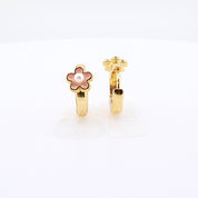 18K Gold Plated Kids Hoop Earrings | Pink Flower Huggie