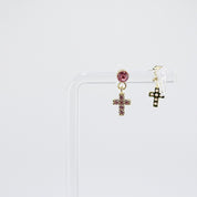 Kids Clip-On Dangle Earrings | Easter Cross with Pink CZ