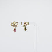 Kids Dangle Stud Earrings | Crystal Bow with Pink CZ