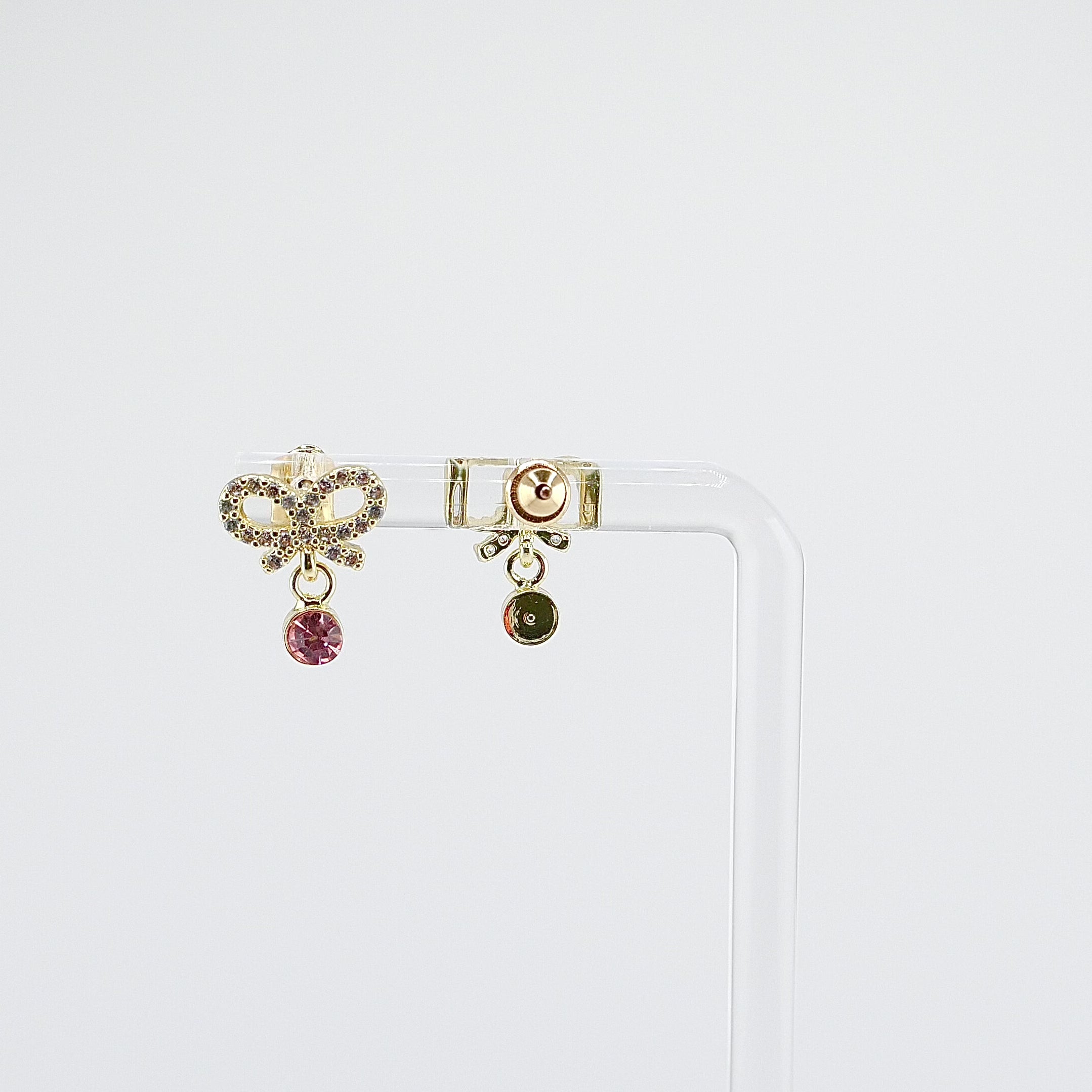 Kids Dangle Stud Earrings | Crystal Bow with Pink CZ