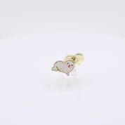 Glittery white seal charm clip-on earrings rotating on display, video