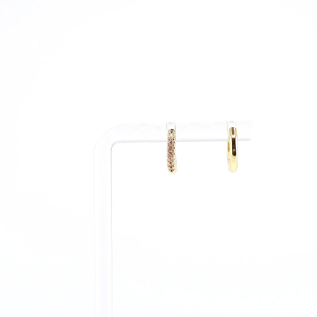 18K gold plated pink CZ huggie earrings rotating on display, video
