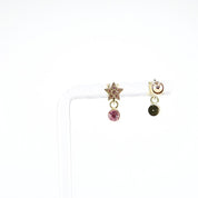Kids Dangle Stud Earrings | Star with Pink CZ