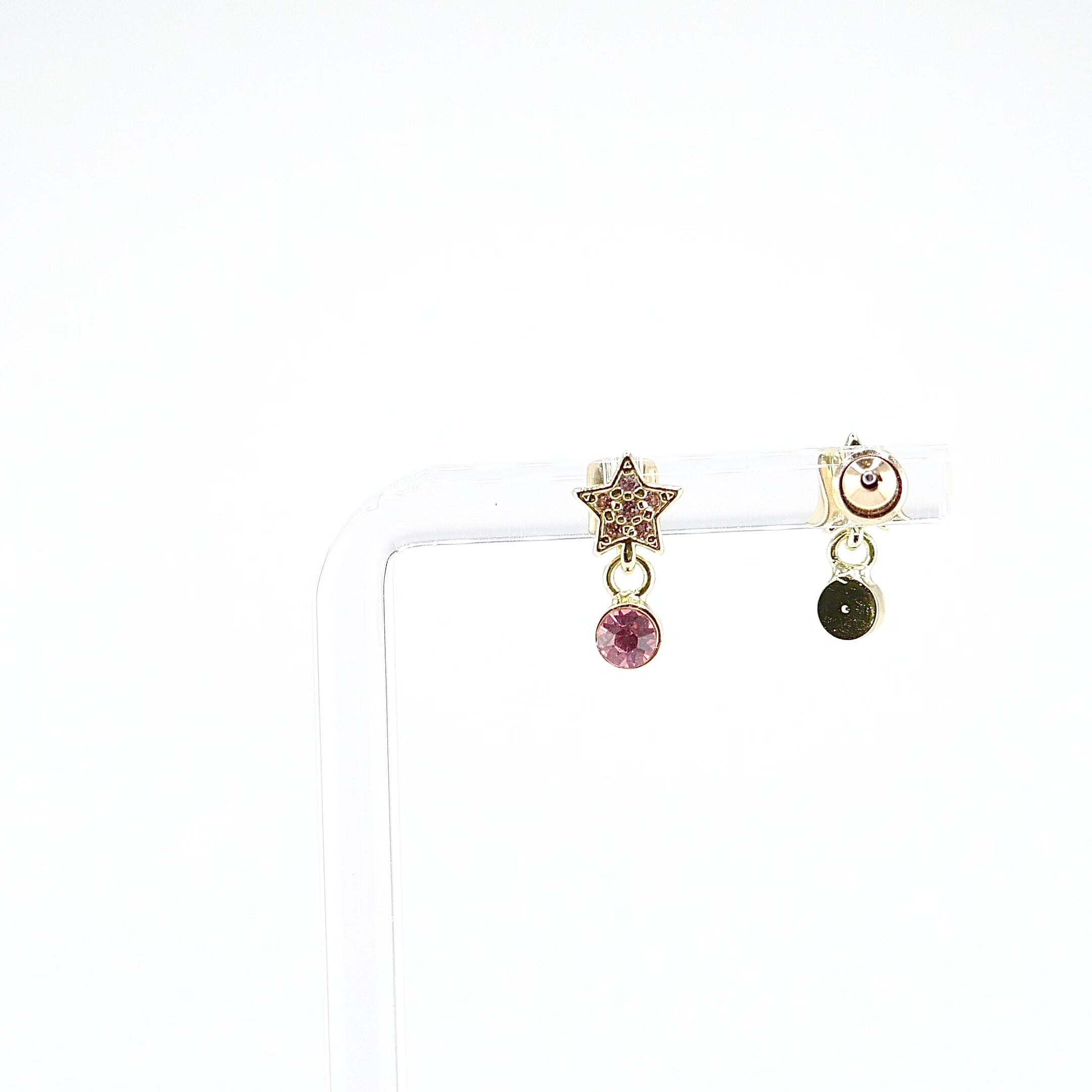 Kids Dangle Stud Earrings | Star with Pink CZ