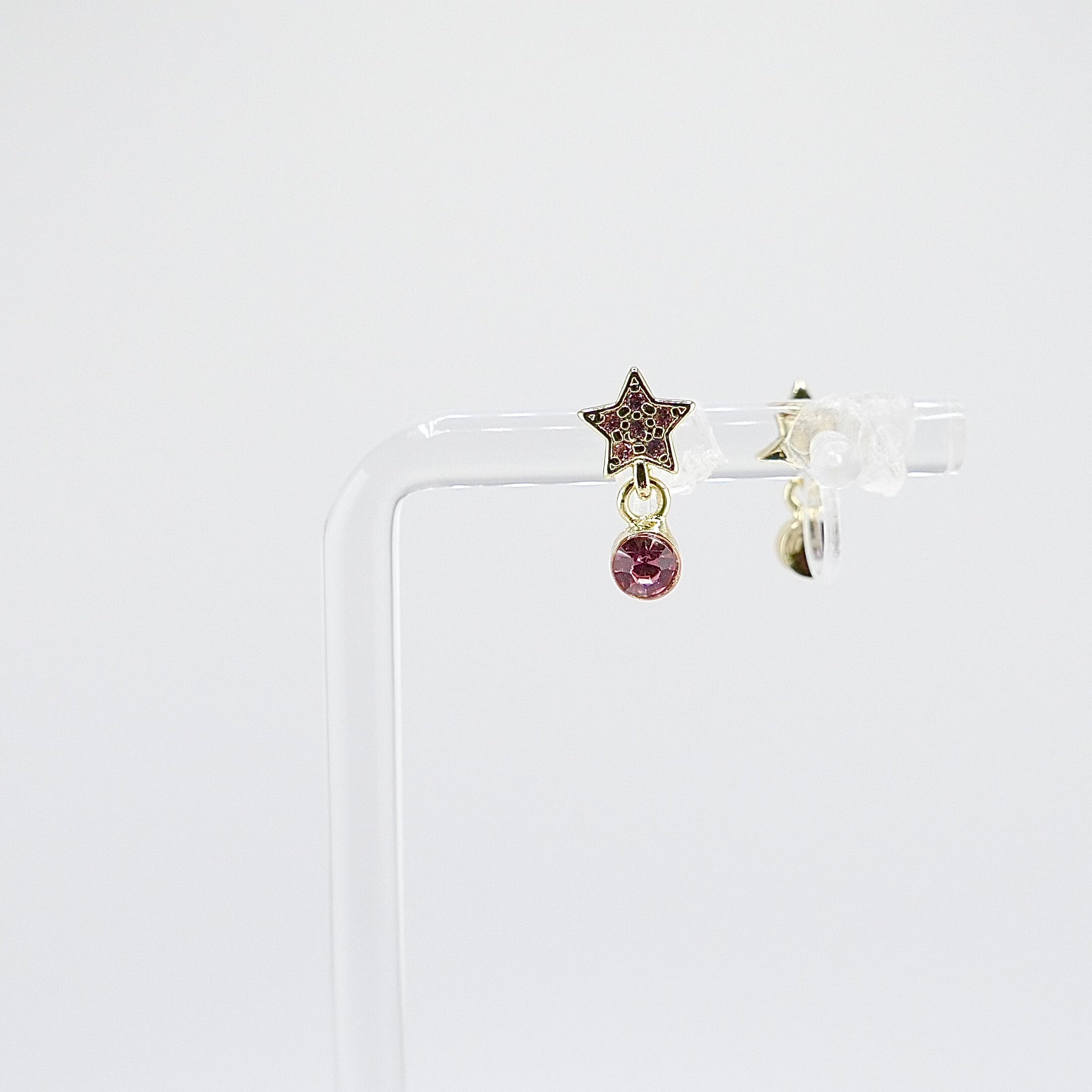 Kids Clip-On Dangle Earrings | Star with Pink CZ