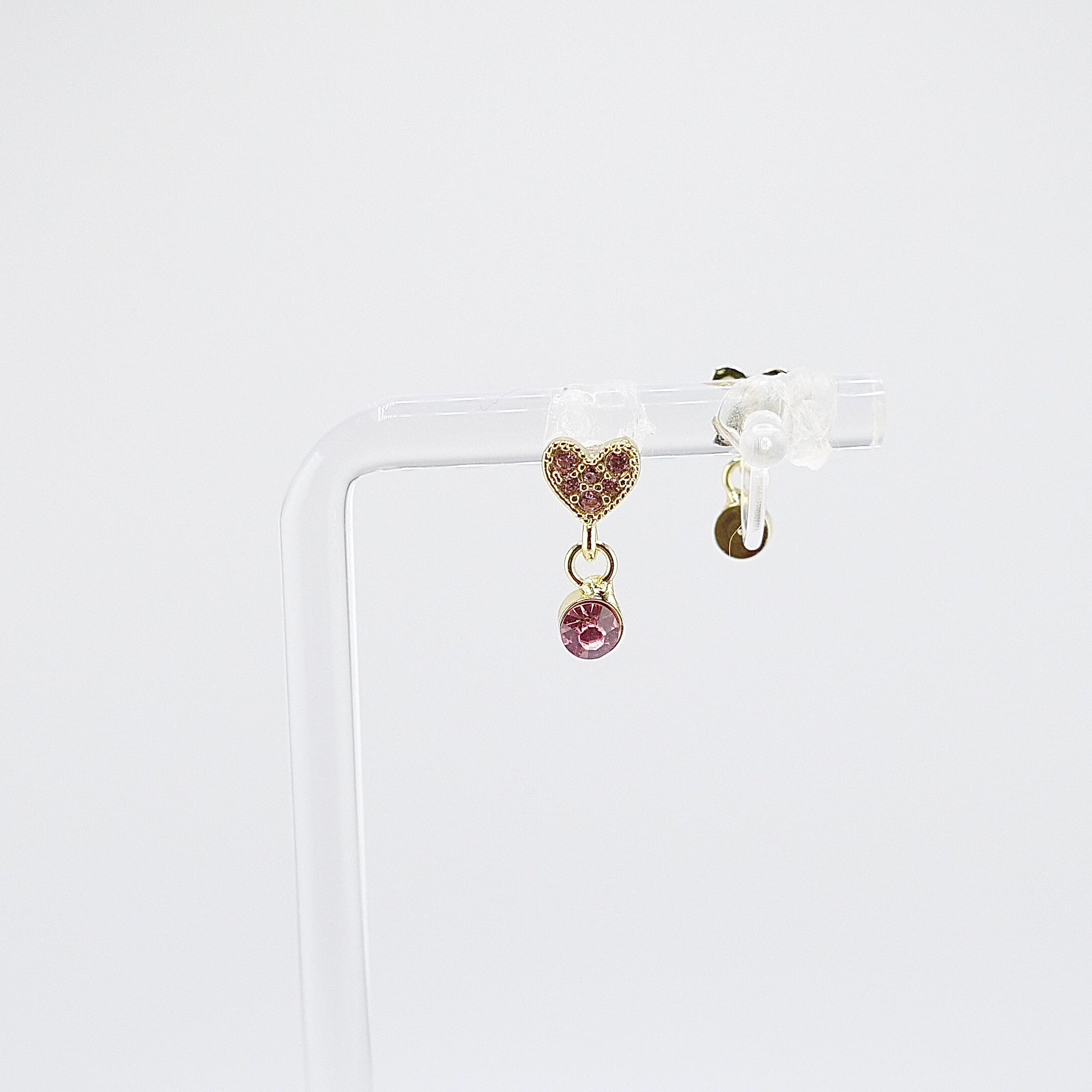 Kids Clip-On Dangle Earrings | Heart with Pink CZ