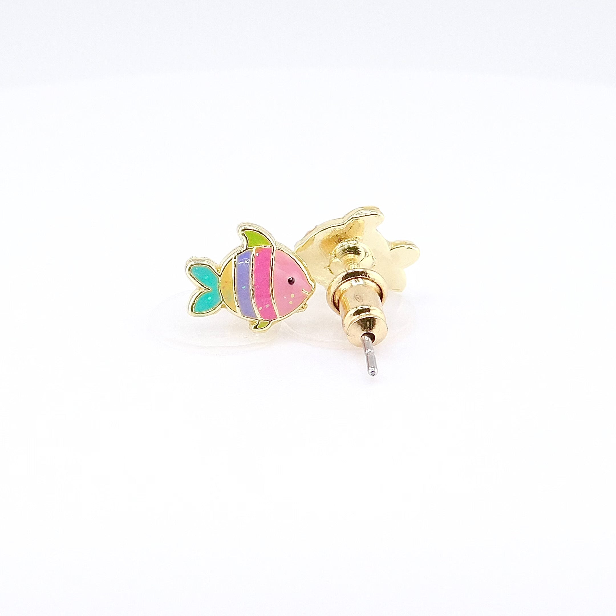 Kids Hypoallergenic Stud Earrings | Glitter Rainbow Fish